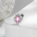 Silver geometric earring featuring a pink oval zircon with small clear stones - Pink (Single Piece)