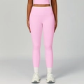 Pink high-waist yoga leggings with white contrast waistband for fitness and running - S / Sakura Pink