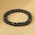Pulsera para hombre de acero negro retro con patrones grabados y cadena de eslabones 3:1 - Negro