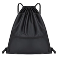 Black drawstring gym bag in diamond grid ripstop fabric with front zipper pocket - Black