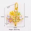 Pendentif en forme d'arbre avec fleurs jaunes et zircons blancs sur monture dorée - Style G / Or