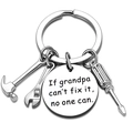 Silver stainless steel keychain with tool charms and If Grandpa Can't Fix It engraving - Grandpa / 30mm Tag / Silver