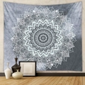 Detailed view of the Bohemian mandala tapestry on a white wall with minimalist decor - 73x95cm (Brushed Fabric) / Dark Grey Mandala