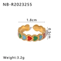 18K vergoldeter Herz-Emaille-Ring mit bunten roten grünen und blauen Anhängern - Einstellbar Offen / Rot Grün Hellblau Herz Stil (NB-R2023255)