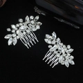 Elegant silver bridal hair combs set with sparkling crystal rhinestones on black background - 2 Pcs/Set / H-2004 Silver (Pair)