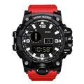 Montre de sport à double affichage avec bracelet en résine rouge et heure mondiale - Rouge