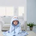 Light blue hooded baby towel with cartoon penguin embroidery made of soft coral fleece - Penguin / 80CM*80CM / Blue Penguin