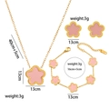 Golden titanium steel plum blossom jewelry set with necklace, bracelet and stud earrings - 711 3-Piece Set Pink Shell