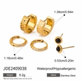 Detail of three pairs set with gold stainless steel hoops, black onyx and white zircons - Gold 3-Pair Earrings Set
