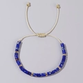 Adjustable natural stone bead bracelet with blue cubes and gold accents for men - Deep Blue Square Beads-Cream Cord-Single Bracelet