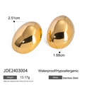 Pendientes ovalados de acero inoxidable bañados en oro de 18k, impermeables e hipoalergénicos - Estilo de Frijol Ovalado Dorado (JDE2403004)
