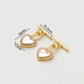 Macro view of 14k gold-plated heart OT toggle clasp with mother of pearl and zircons - 18K White Shell Heart Lock OT Clasp - 2Pcs/Pack