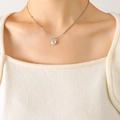 Silver circular pendant necklace with LUCK engraving and unique dual-link chain design - 40+5cm / Steel Color (P591)