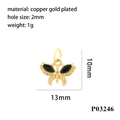 18K gold plated butterfly pendant with black stones for jewelry making, 13mm size - Black Butterfly (P03246)