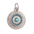 Lucky Evil Eye pendant with blue pupil, white crystals and turquoise beads in silver finish - Silver Hammered