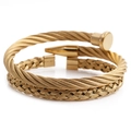 Brazalete vintage de acero inoxidable dorado con diseño trenzado y números romanos - Juego de 2 piezas / Dorado