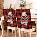 Christmas chair covers in red and black plaid linen with festive reindeer and hat prints - Red Black Plaid Xmas Hat Antler (YT01-20)