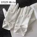 Detailed view of white satin bridal gloves featuring a silk bow and elegant pearl accent - White Satin Bowknot Pearl (ST029-Satin White)