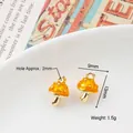 Golden alloy mushroom pendants with yellow drip glaze for DIY earring jewelry making - 49# Yellow Mushroom