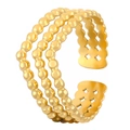 Golden multi-layer beaded open ring in stainless steel with a high-polished finish - Triple Layer Bead Style (N-045)