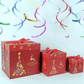 Three-piece red Christmas gift box set with golden reindeer and tree hot stamping - LH-4 Dark Red Snowflake Tree Set Box