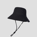 Detail of black cotton sun hat featuring an adjustable chin strap and secure windproof buckle - M (56-58cm) / Black