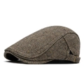 Coppola vintage marrone in tweed a spina di pesce con fibbia laterale regolabile - Terra di Siena Spina di Pesce Picchiettato