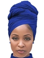Deep royal blue solid color headscarf turban with multi-layer wrap design for women - One Size / Sapphire Blue