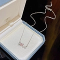 Silver titanium steel necklace with pink heart gem and LOVE letter pendant detail - X394 LOVE Letter Pink Heart