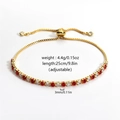 Adjustable gold tennis bracelet featuring alternating red and white square zircons - Red & White Square Zirconia Adjustable Bolo Bracelet (Style 1)
