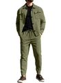 Men's olive green suede leisure set with lapel jacket and matching drawstring trousers - S / Army Green