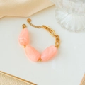 Pink marble stone beads and golden stainless steel chain bracelet for women - Stainless Steel Marble Pattern Bracelet / Orange