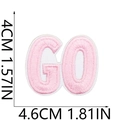 Macro shot of GO embroidered patch in pink with white border, size 4cm x 4.6cm for DIY bags - Pink and White GO Style