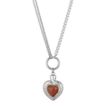 Collier médaillon coeur avec gemme rouge et motif vintage sur chaîne en acier argenté - Collier en Acier avec Pierre de Soleil Brune (KN87148-Z)