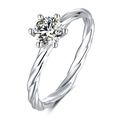 Twisted band silver moissanite ring with brilliant round cut solitaire in four-prong setting - US 5.25 / Vine-0.5ct