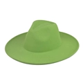 Detailed view of neon green fedora hat showing thick wool felt texture and wide brim - Adult 57-60cm / Neon Green