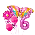 Kit ballon papillon rose et chiffre 6 avec confettis pour décoration d'anniversaire fille - Rose Rouge Chiffre 6