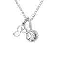 Collier en acier argenté avec pendentif double cœur et pierre de naissance claire - Lettre E / Argent