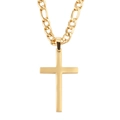 Golden stainless steel necklace featuring a cross pendant and a Figaro chain link - Cuban Single Layer / Gold