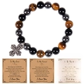 Tigerauge und Obsidian Perlenarmband mit Kreuz und Grußkarten für Herren als Geschenk - Tigerauge Armband
