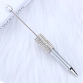 Silver beadable pen with elegant rows of sparkling white rhinestones for business gifts - Black Ink / Silver