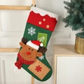 Christmas stocking with 3D reindeer plush and wooden buttons hanging on a wooden ladder - Elk