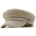Gorra tipo newsboy de lana sherpa en blanco crema con cordón trenzado y botón de metal - 56-60cm Ajustable / Beige