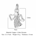 Silver angel pendant with heart design in copper and cubic zirconia, 12x9mm size - Silver Angel (VB785-1)
