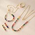 Parure bijoux pierres multicolores avec collier, bracelet réglable, bague et boucles - Couleur Or Zirconia Multicolore (ZT0004-3)