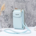 Crossbody phone wallet in mint blue lychee leather with Forever Lovely gold logo - Light Green