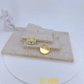 Detailed view of evil eye charms in gold finish on stone plate with size dimensions - Round Disk / Colorful Striped Round Evil Eye