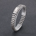 Pulsera de acero inoxidable plateado pulido con un diseño vintage de eslabones en V - Plata Antigua (KB185285-KJX)