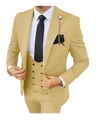 Three-piece slim fit business suit in khaki including blazer, vest and trousers - Champagne