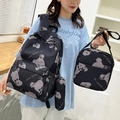 Black three-piece school backpack set with gray cartoon bear prints and lunch bag - Black Cartoon Bear (34)